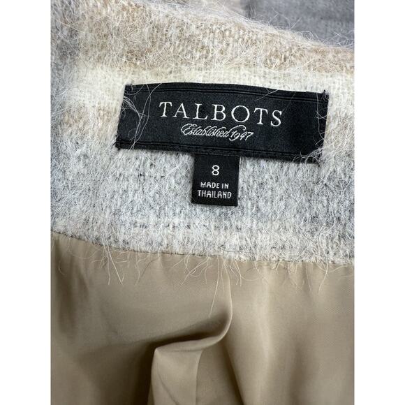 Talbots Plaid Wool Alpaca Mohair Blend Jacket Coat Beige Gray Size Medium - Picture 10 of 12